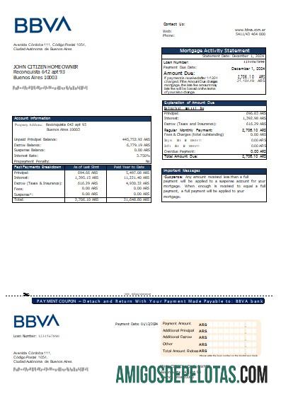 Extrato de hipoteca do banco Argentina BBVA Scr exemplo